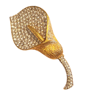Nolan Miller Anthurium Brooch - Goldtone and Pavé Rhinestones