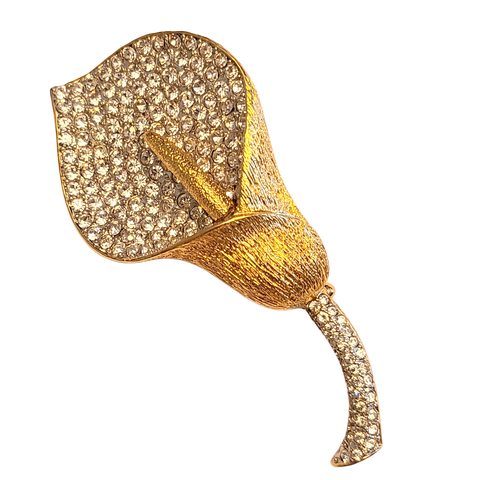 Nolan Miller Anthurium Brooch - Goldtone and Pavé Rhinestones