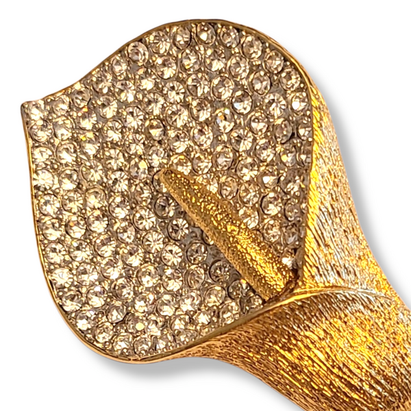 Nolan Miller Anthurium Brooch - Goldtone and Pavé Rhinestones
