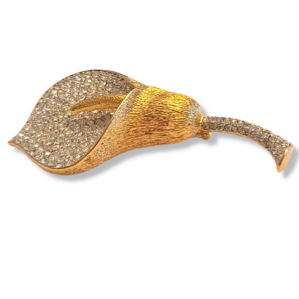 Nolan Miller Anthurium Brooch - Goldtone and Pavé Rhinestones