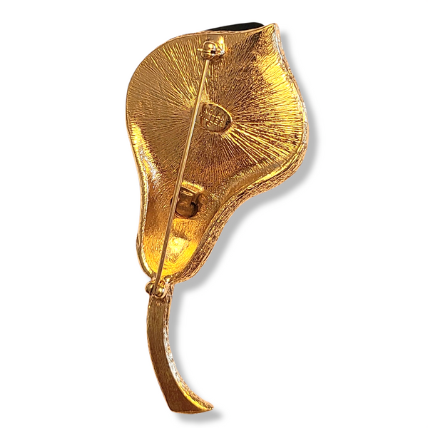 Nolan Miller Anthurium Brooch - Goldtone and Pavé Rhinestones