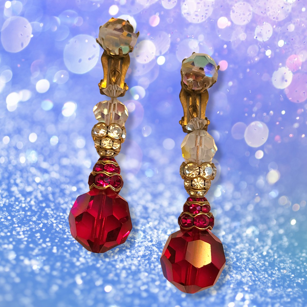 Dazzing Red Bead and Rhinestone Drop Earrings