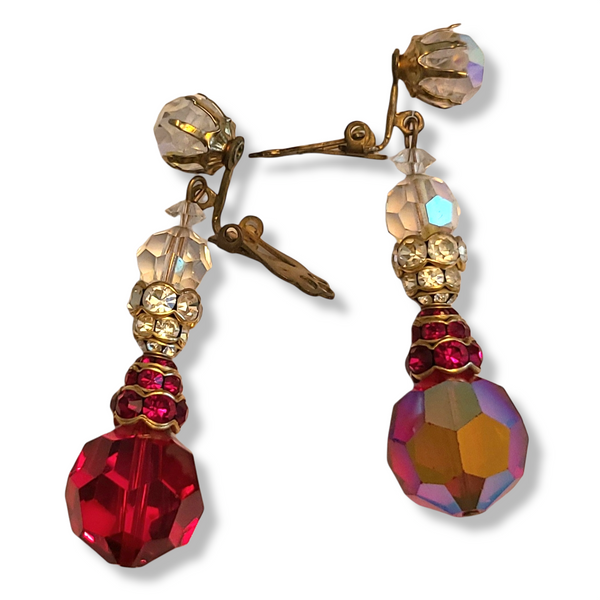 Dazzing Red Bead and Rhinestone Drop Earrings