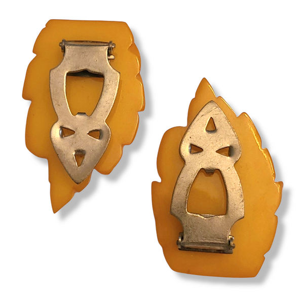 Pair of 1940s Butterscotch Bakelite Dress Clips