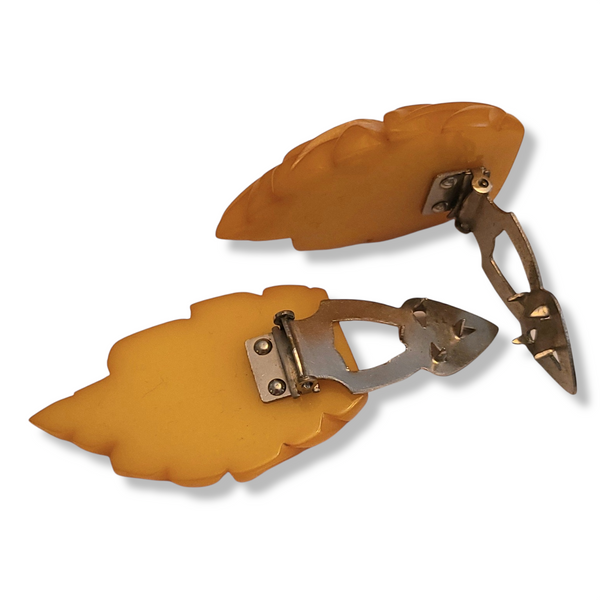 Pair of 1940s Butterscotch Bakelite Dress Clips