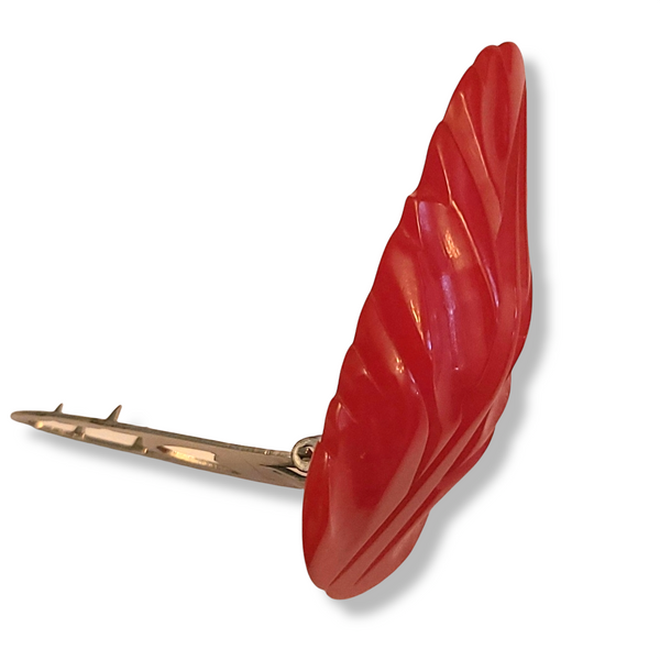 Cherry Red Carved Bakelite Dress Clip
