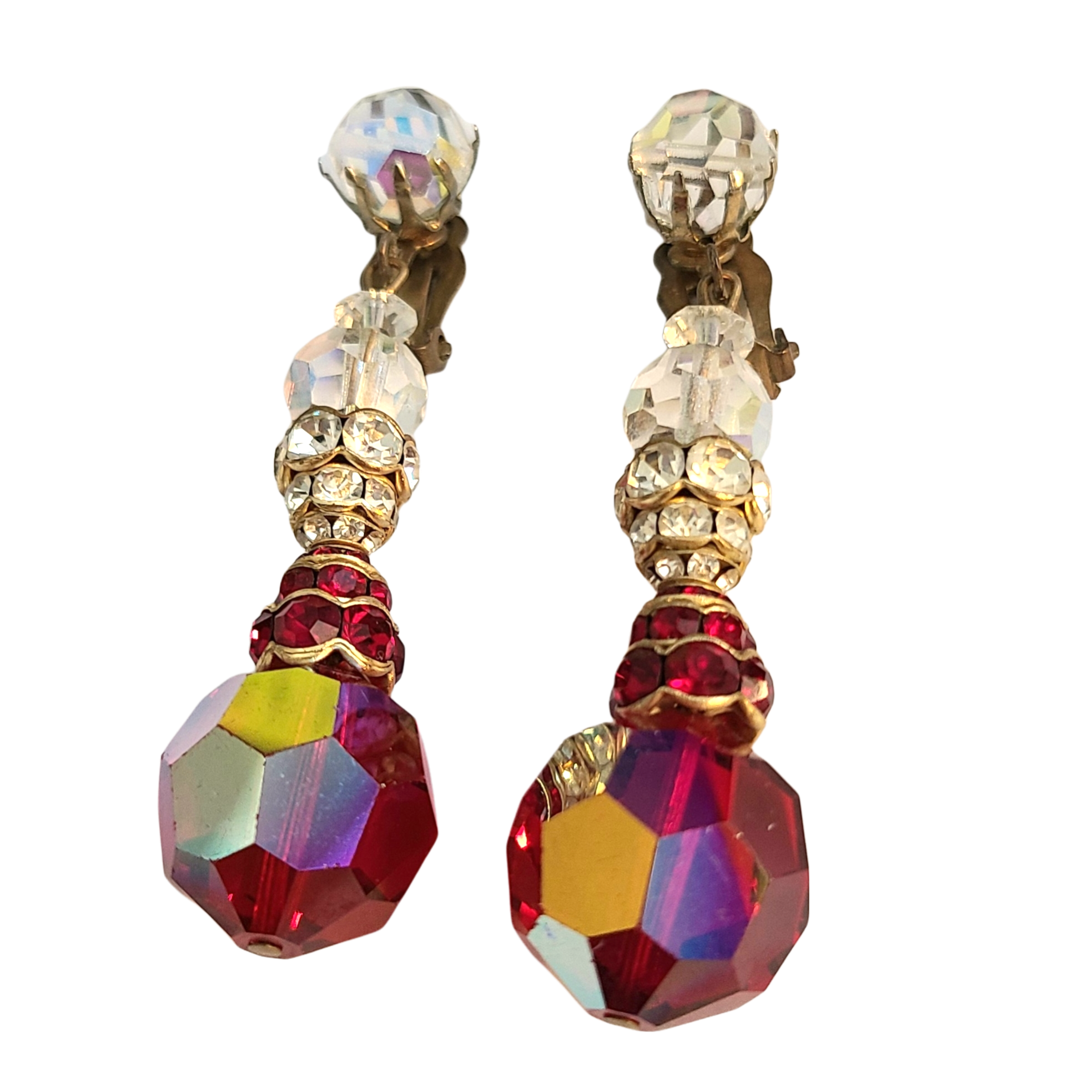 Dazzing Red Bead and Rhinestone Drop Earrings