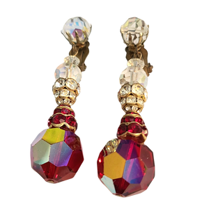 Dazzing Red Bead and Rhinestone Drop Earrings