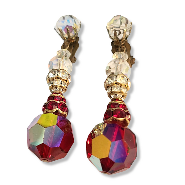Dazzing Red Bead and Rhinestone Drop Earrings