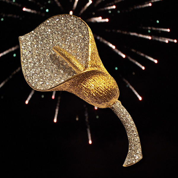 Nolan Miller Anthurium Brooch - Goldtone and Pavé Rhinestones