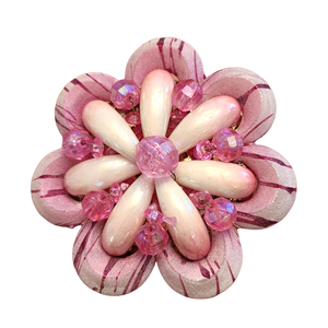 1960s Large Pink Beaded Flower Pin with 'Sugar' Coating - Hong Kong