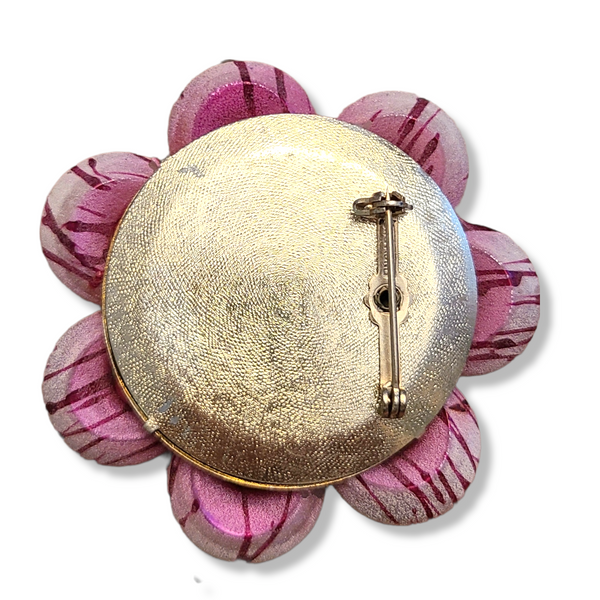 1960s Large Pink Beaded Flower Pin with 'Sugar' Coating - Hong Kong