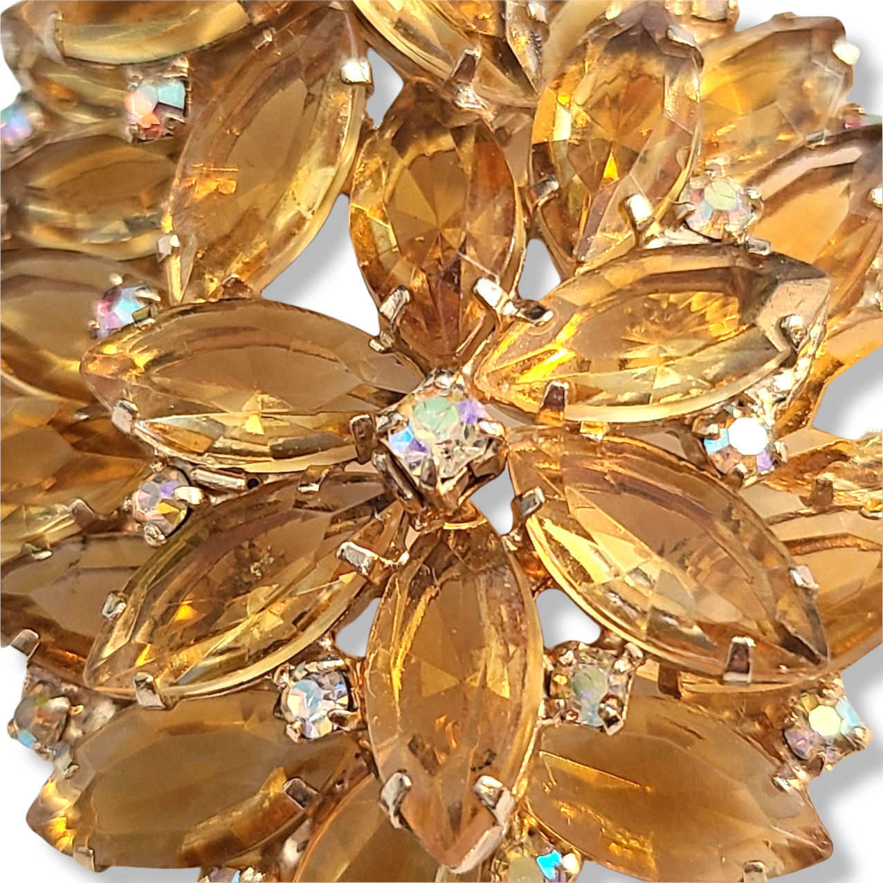 Vintage Yellow Rhinestone Crown Shape Brooch Costume Jewelry