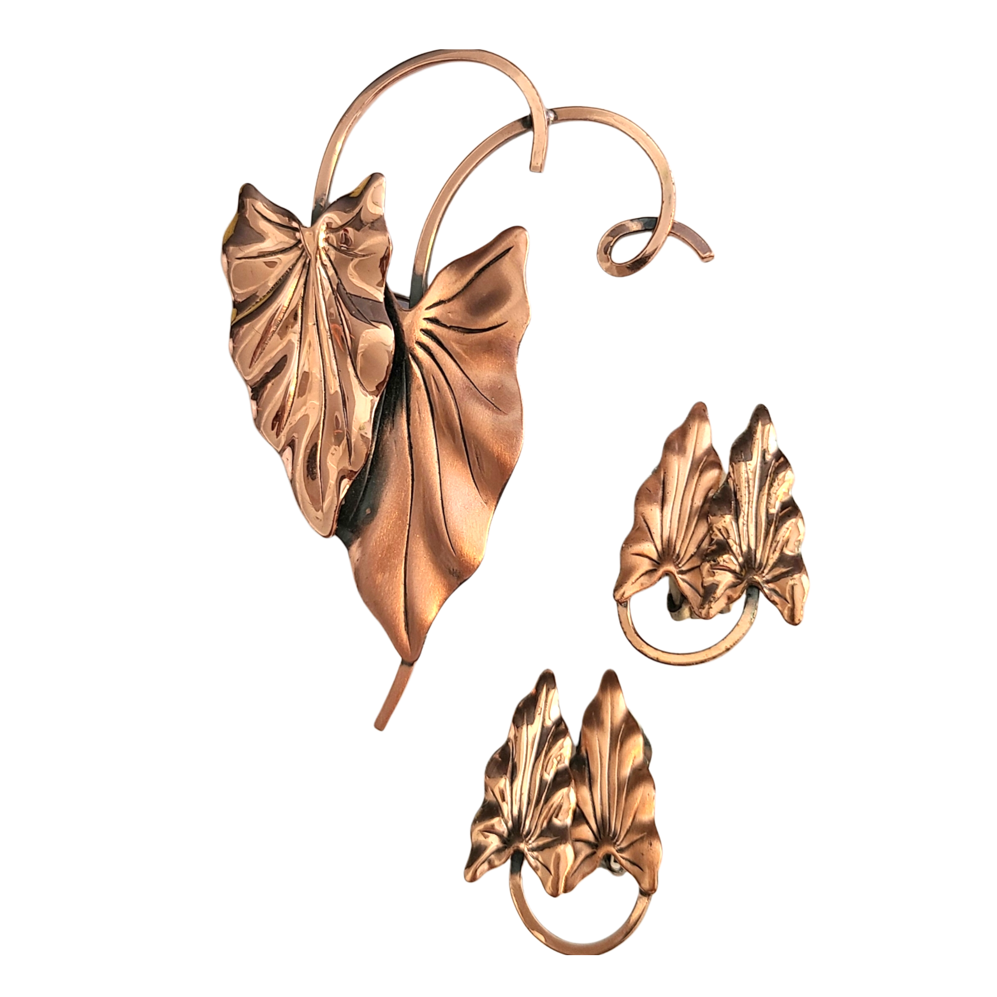 Renoir 'Hawaii' Copper Arrowhead Leaf Brooch and Earring Set
