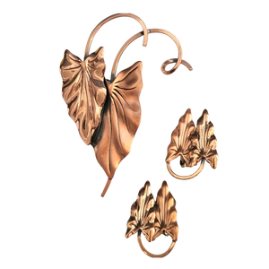 Renoir 'Hawaii' Copper Arrowhead Leaf Brooch and Earring Set