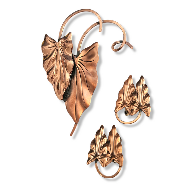 Renoir 'Hawaii' Copper Arrowhead Leaf Brooch and Earring Set