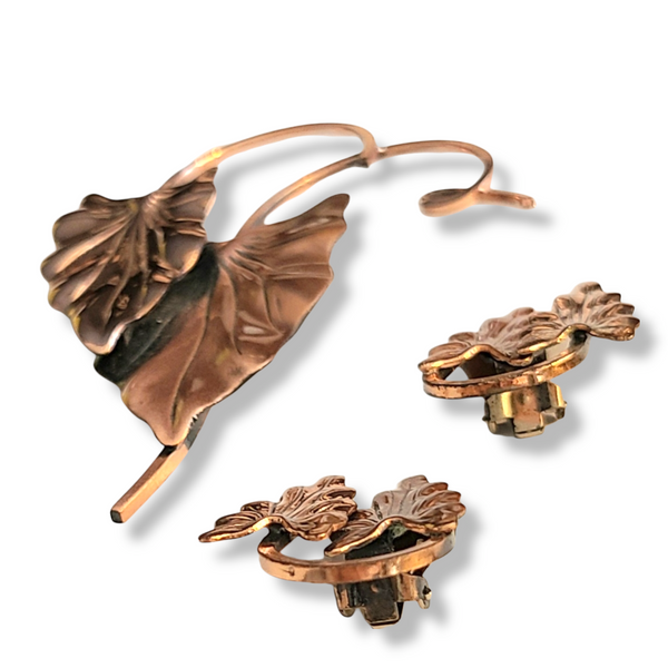 Renoir 'Hawaii' Copper Arrowhead Leaf Brooch and Earring Set
