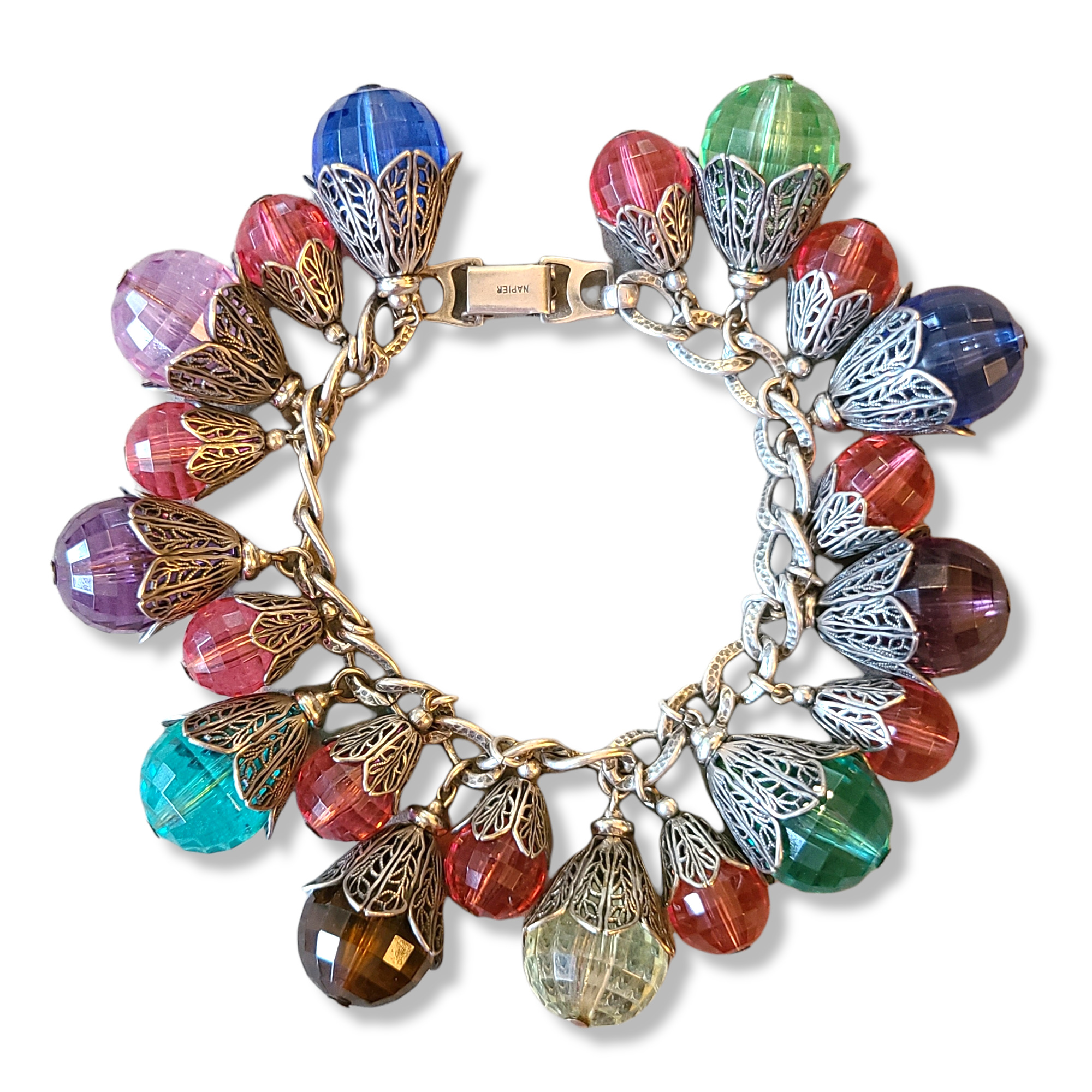 1950s Napier Filigree and Plastic Faceted Beads Bracelet - East Indian