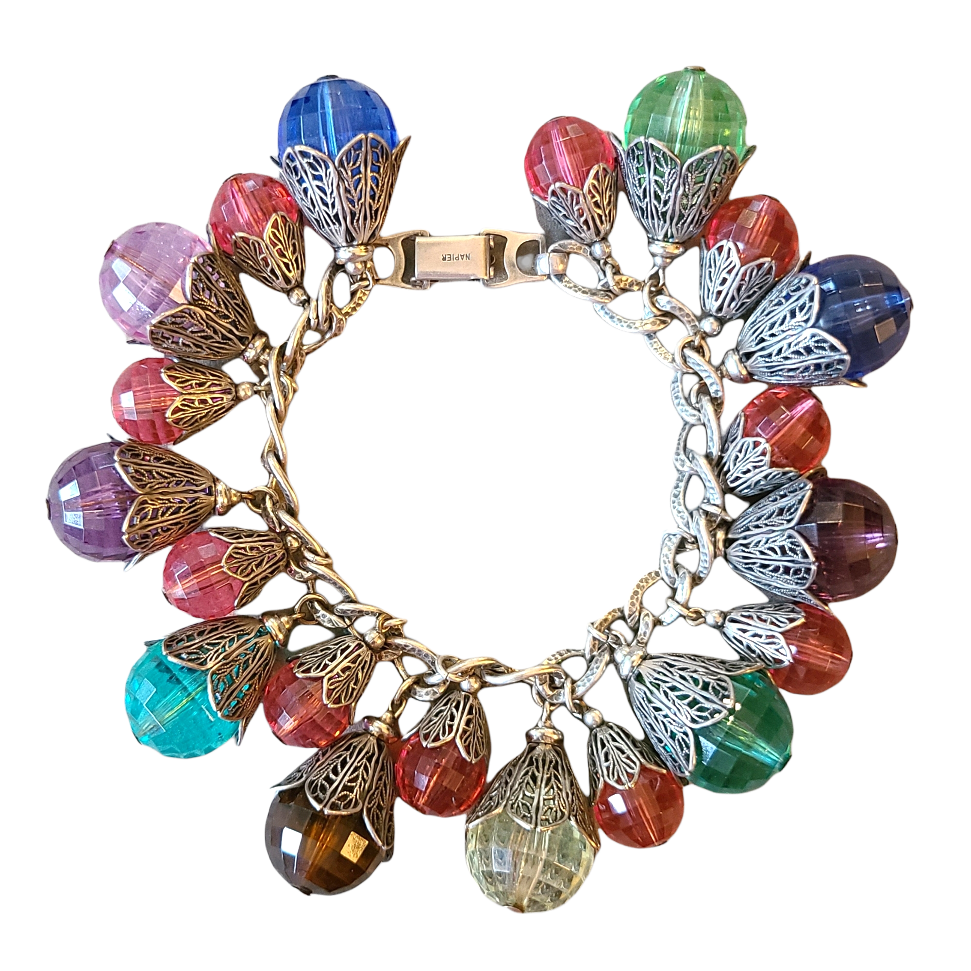 1950s Napier Filigree and Plastic Faceted Beads Bracelet - East Indian Inspired