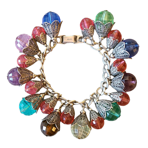 1950s Napier Filigree and Plastic Faceted Beads Bracelet - East Indian Inspired