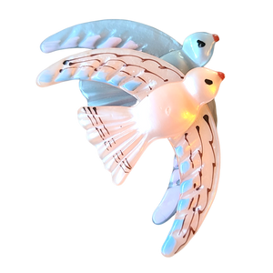 1940s Pink and Blue Lucite Flying Birds Pin