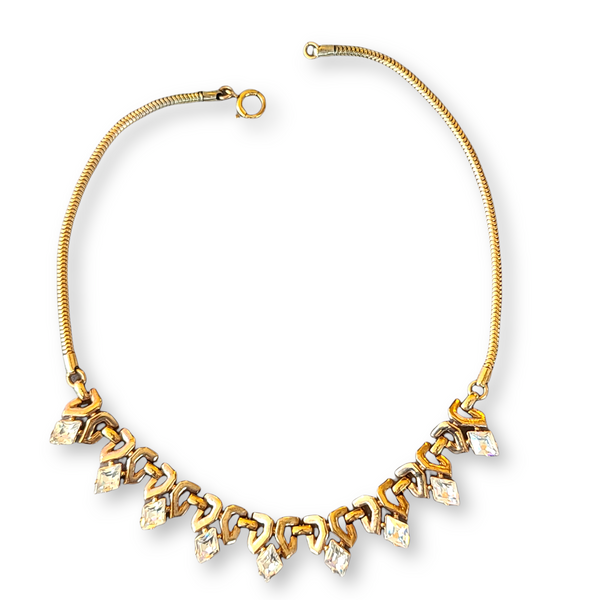 1951 Trifari Diamond Shape Rhinestone Choker Necklace - Design Patent