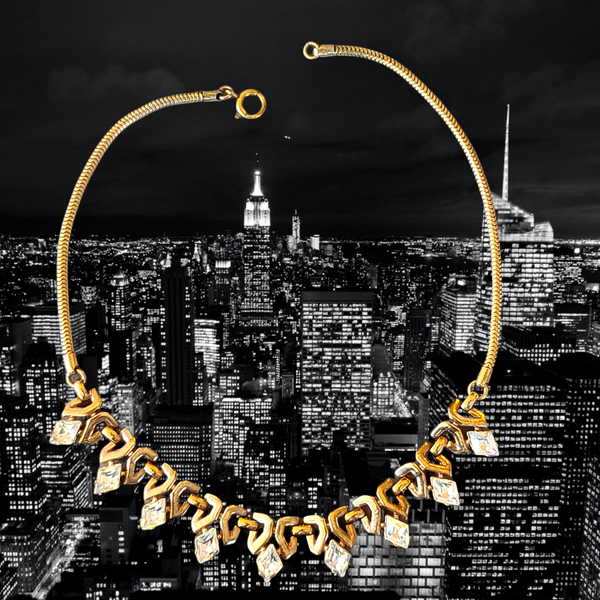 1951 Trifari Diamond Shape Rhinestone Choker Necklace - Design Patent