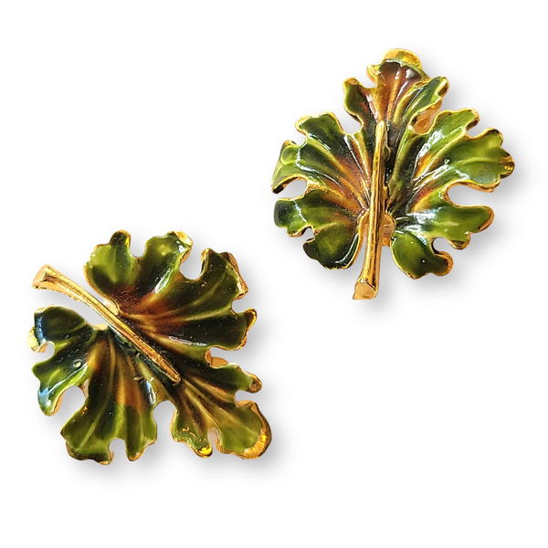 Weiss Enameled Maple Leaf Clip Earrings