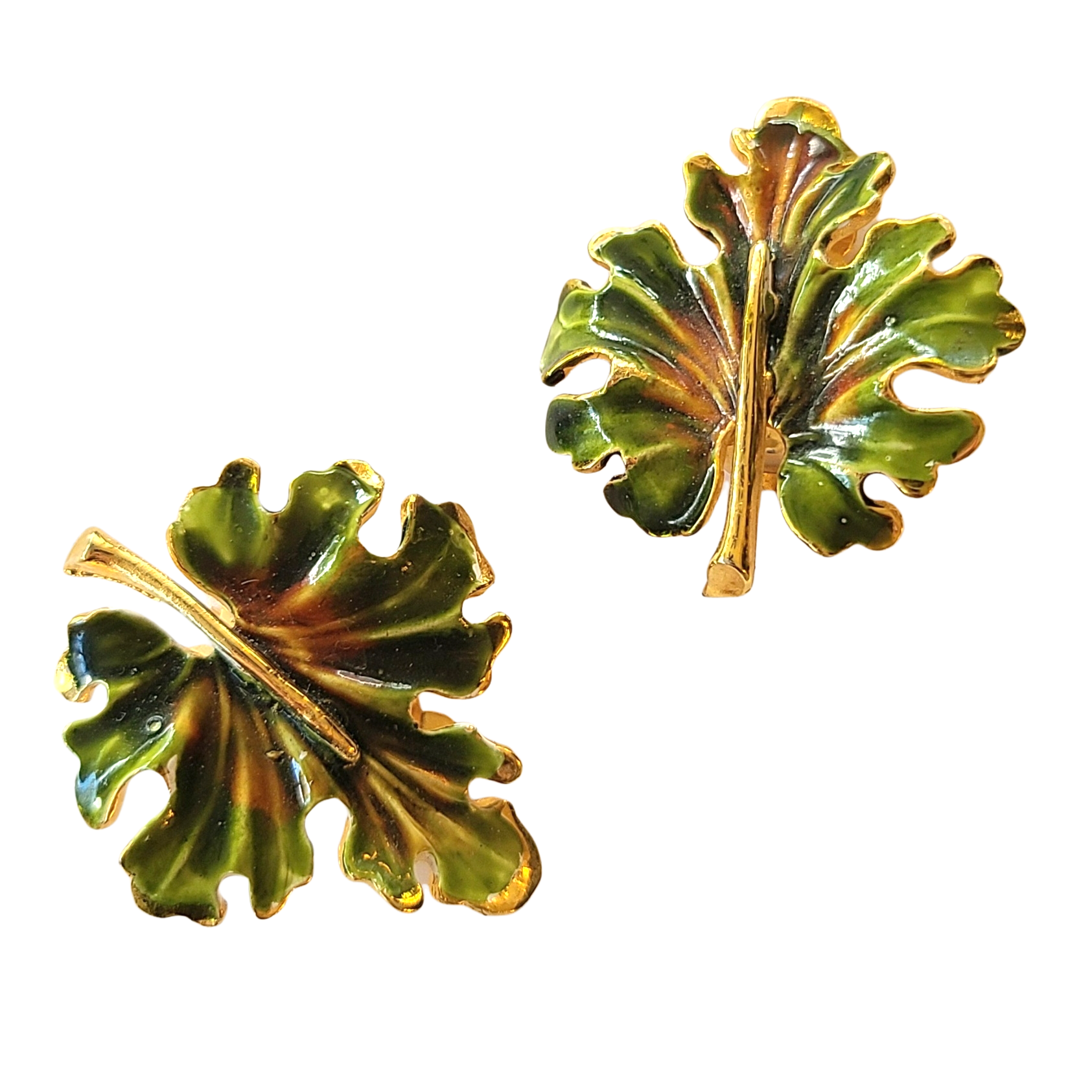 Weiss Enameled Maple Leaf Clip Earrings