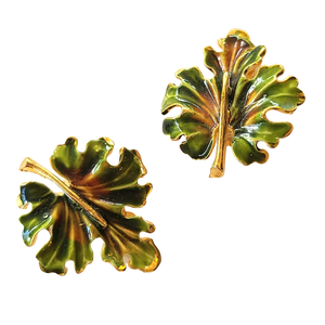 Weiss Enameled Maple Leaf Clip Earrings