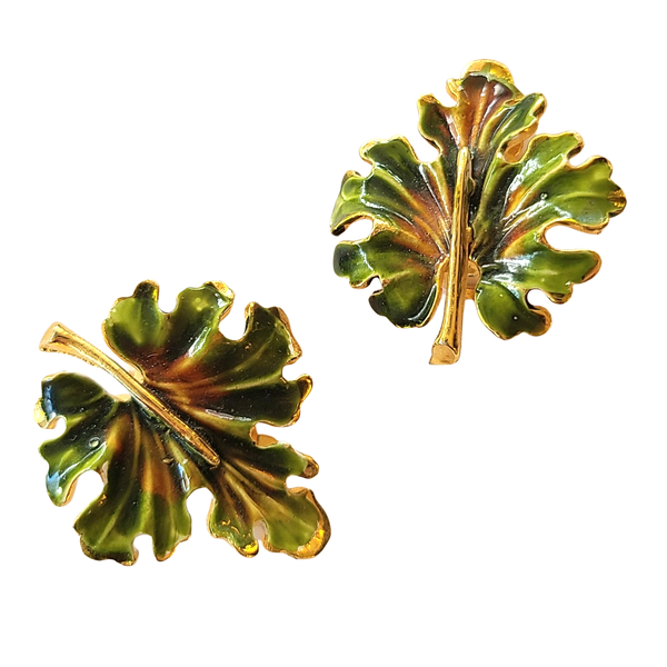Weiss Enameled Maple Leaf Clip Earrings