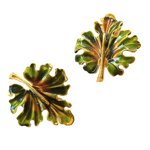 Weiss Enameled Maple Leaf Clip Earrings
