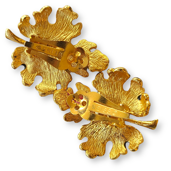 Weiss Enameled Maple Leaf Clip Earrings