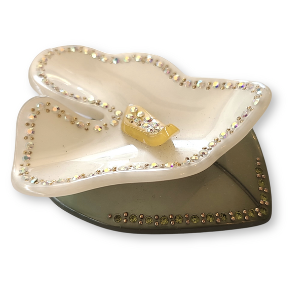 Moonglow Plastic White Anthurium Flower Brooch with Rhinestone Accents