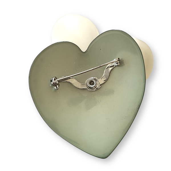 Moonglow Plastic White Anthurium Flower Brooch with Rhinestone Accents