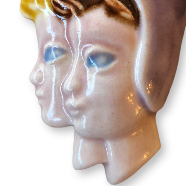 1940s Two Women in Bonnets Ceramic Brooch