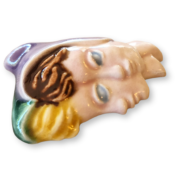 1940s Two Women in Bonnets Ceramic Brooch