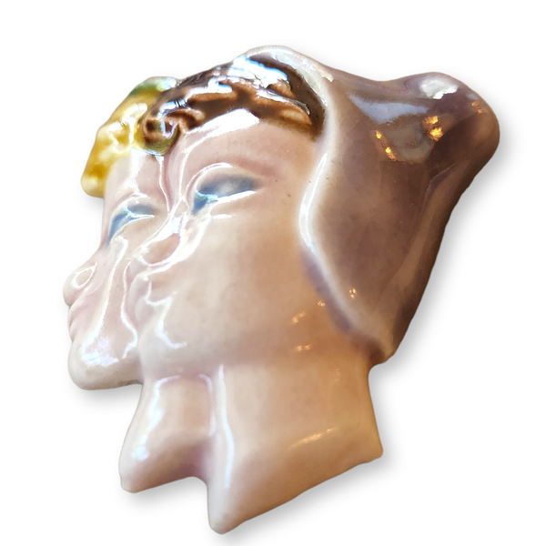 1940s Two Women in Bonnets Ceramic Brooch