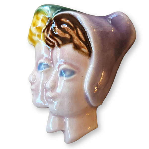 1940s Two Women in Bonnets Ceramic Brooch