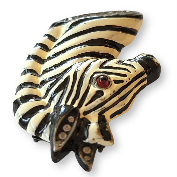 Zebra Fur Clip with Enamel and Rhinestones