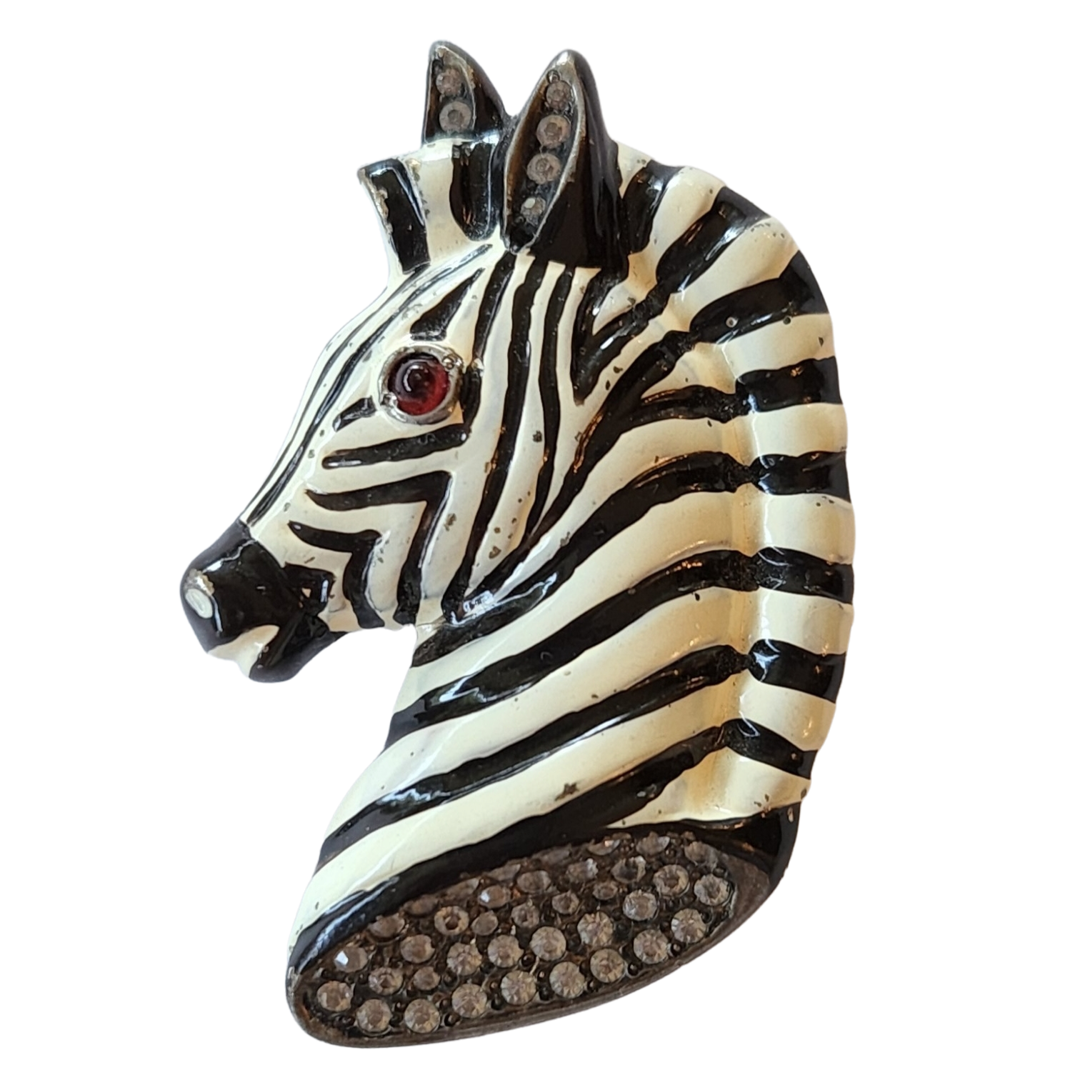 Zebra Fur Clip with Enamel and Rhinestones
