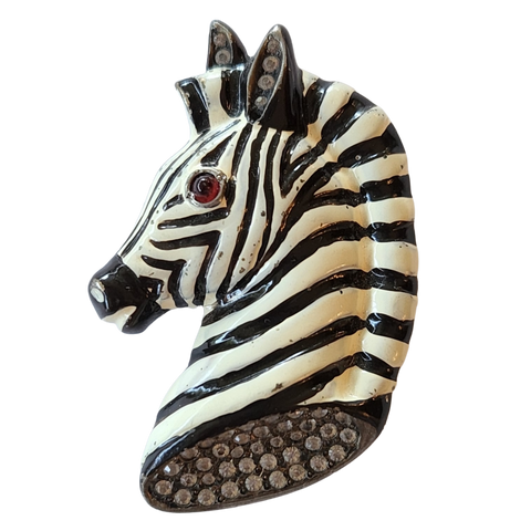 Zebra Fur Clip with Enamel and Rhinestones