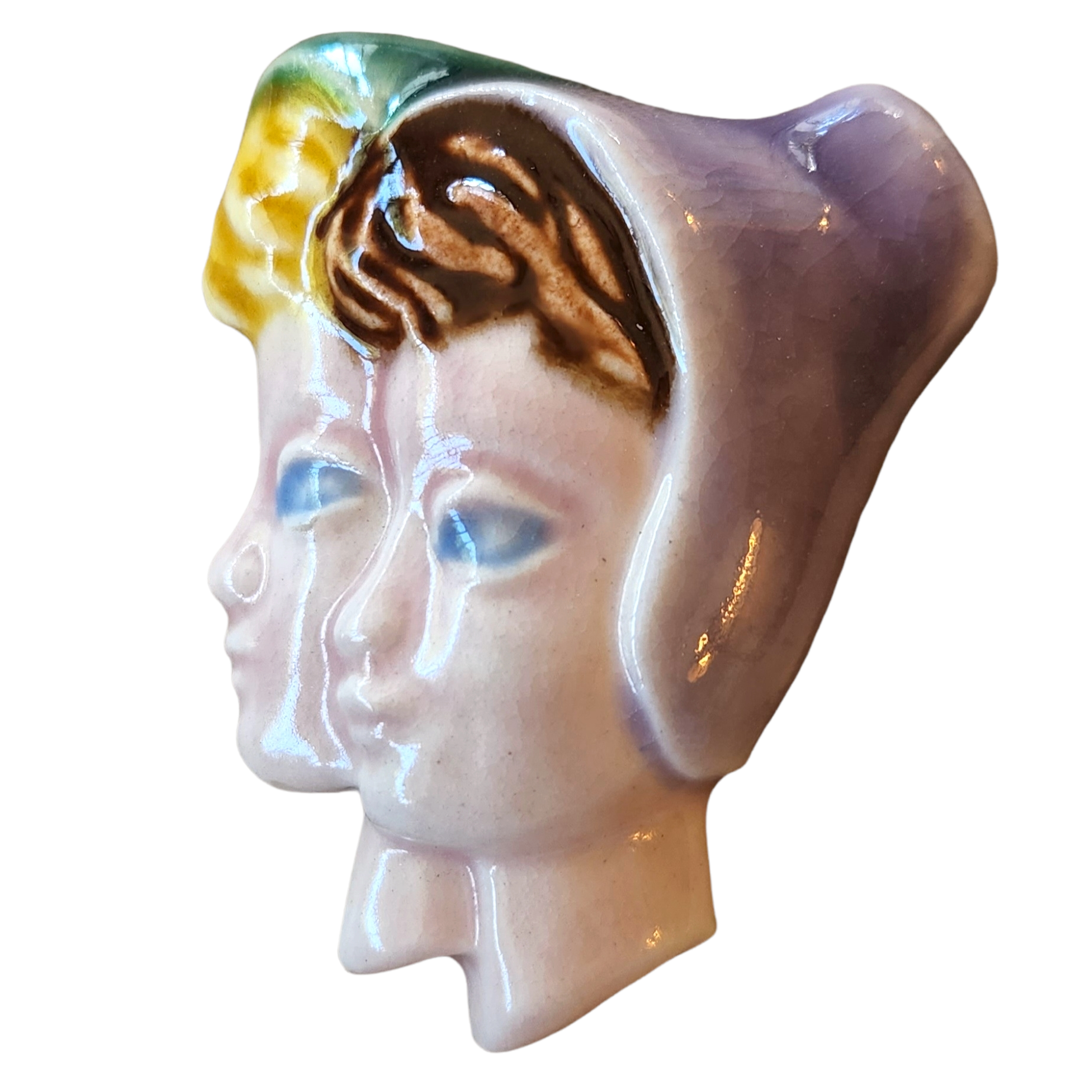 1940s Two Women in Bonnets Ceramic Brooch