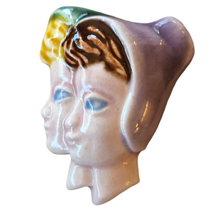 1940s Two Women in Bonnets Ceramic Brooch