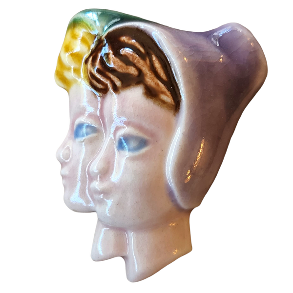1940s Two Women in Bonnets Ceramic Brooch
