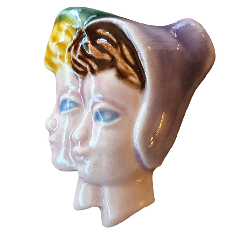 1940s Two Women in Bonnets Ceramic Brooch