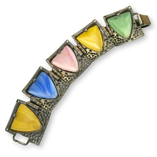 Vintage Lizard and Shield Silvertone Link Bracelet
