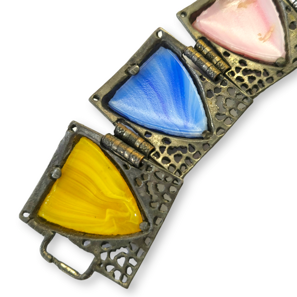 Vintage Lizard and Shield Silvertone Link Bracelet