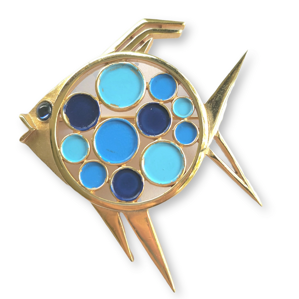 Trifari 1967 'Confetti Collection' Blue Polka Dot Fish Brooch