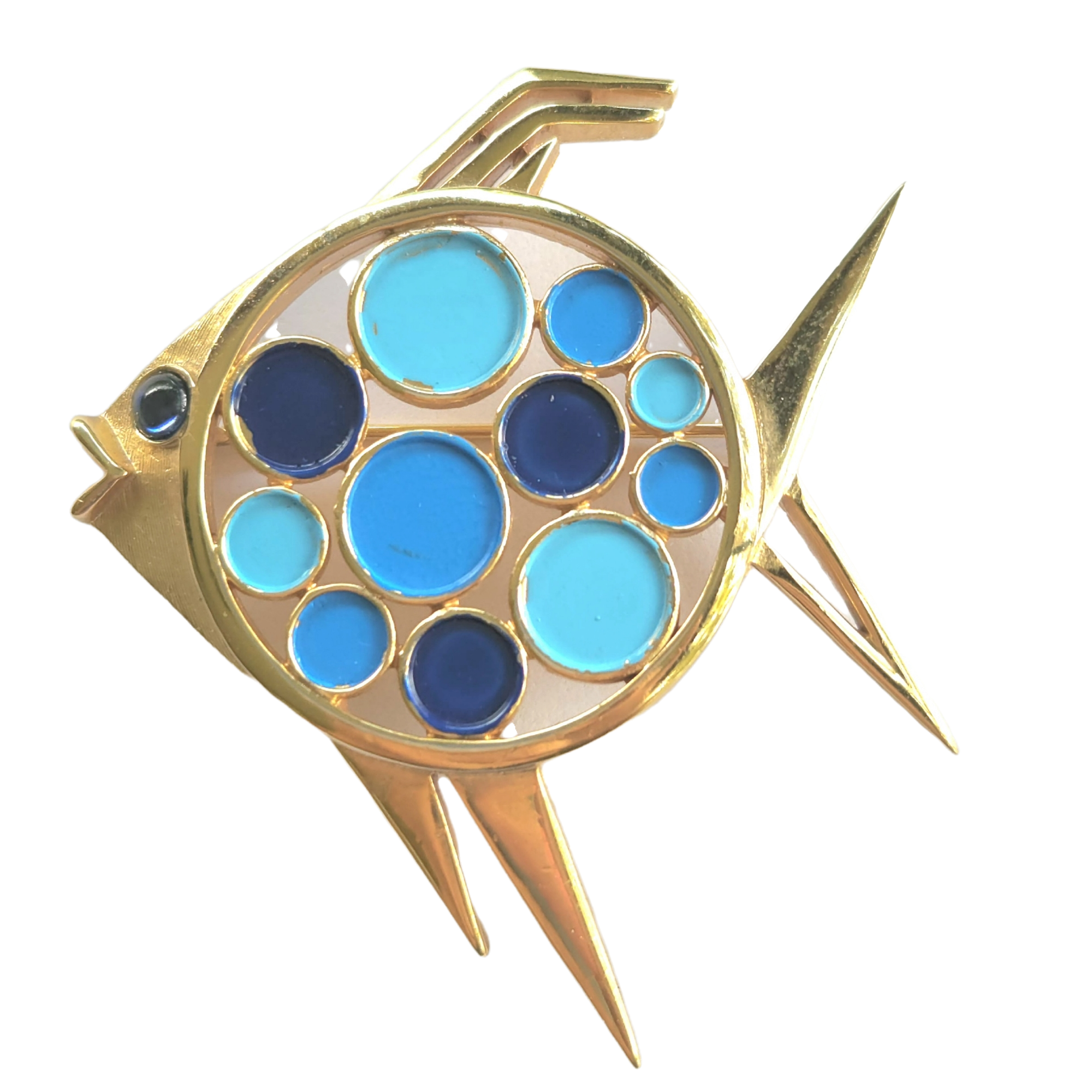 Trifari 1967 'Confetti Collection' Blue Polka Dot Fish Brooch